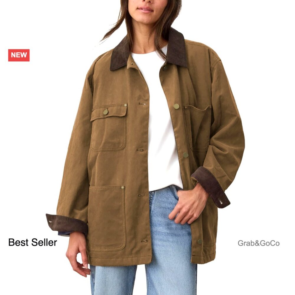 Oversized Barn Jacket Vintage Workwear Corduroy Collar Utility Coat Casual